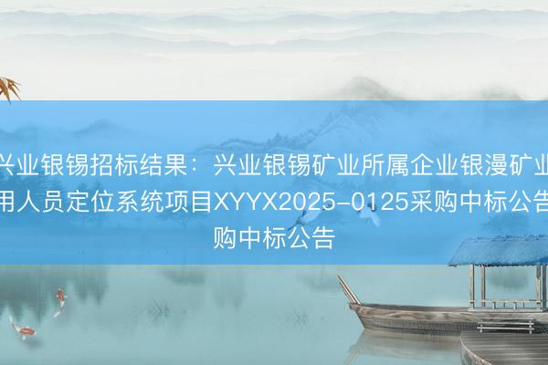 兴业银锡招标结果:兴业银锡矿业所属企业银漫矿业用人员定位系统项目XYYX2025-0125采购中标公告