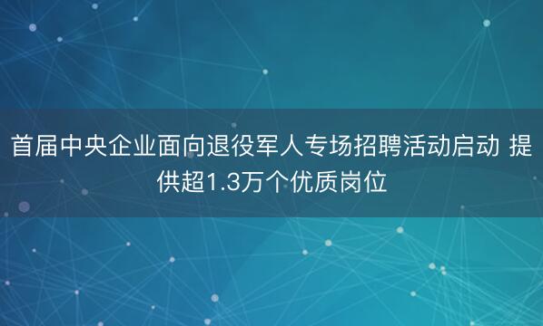 首届中央企业面向退役军人专场招聘活动启动 提供超1.3万个优质岗位