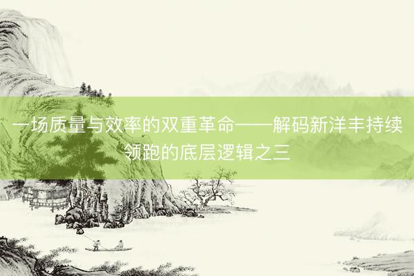 一场质量与效率的双重革命——解码新洋丰持续领跑的底层逻辑之三