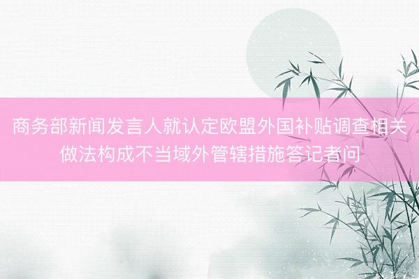 商务部新闻发言人就认定欧盟外国补贴调查相关做法构成不当域外管辖措施答记者问
