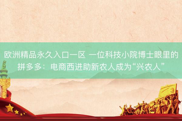 欧洲精品永久入口一区 一位科技小院博士眼里的拼多多：电商西进助新农人成为“兴农人”