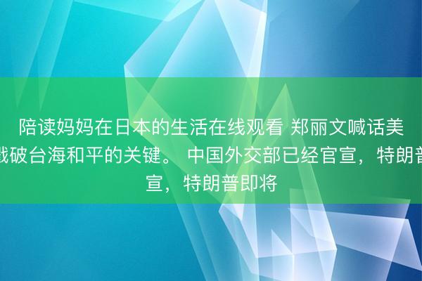 陪读妈妈在日本的生活在线观看 郑丽文喊话美国，戳破台海和平的关键。 中国外交部已经官宣，特朗普即将
