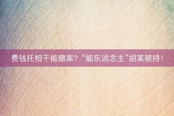 费钱托相干能撤案？“能东说念主”胡某被持！