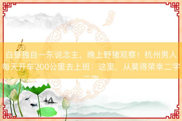 白昼独自一东说念主，晚上野猪观察！杭州男人每天开车200公里去上班：这里，从莫得荣幸二字