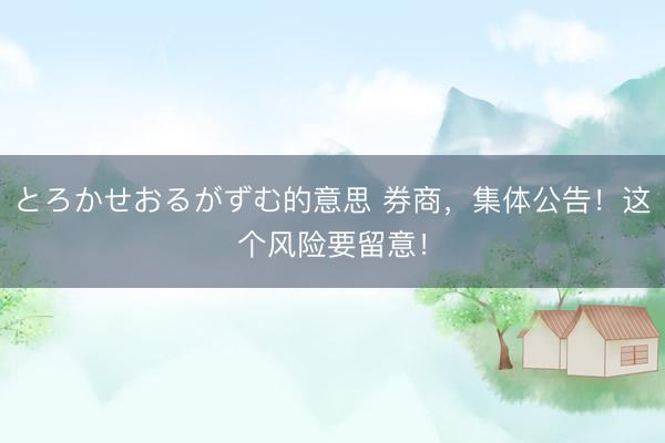 とろかせおるがずむ的意思 券商,集体公告!这个风险要留意!