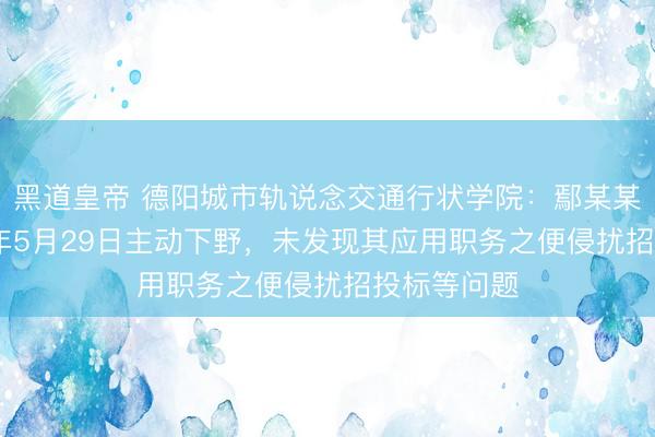 黑道皇帝 德阳城市轨说念交通行状学院：鄢某某已于2026年5月29日主动下野，未发现其应用职务之便侵扰招投标等问题