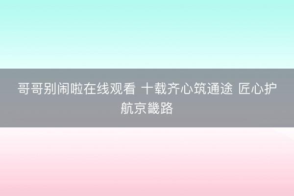 哥哥别闹啦在线观看 十载齐心筑通途 匠心护航京畿路