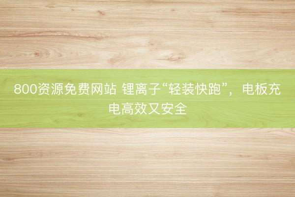 800资源免费网站 锂离子“轻装快跑”，电板充电高效又安全