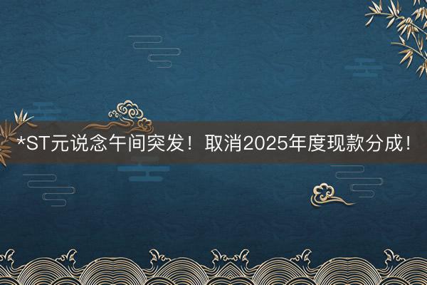 *ST元说念午间突发！取消2025年度现款分成！